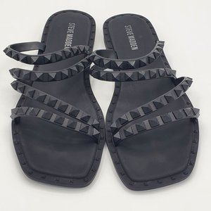 Steve Madden Black Rubber Studded Strappy Flat Sandals Size 8